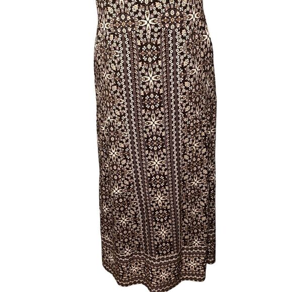 Beautiful J. Jill Maxi Dress- Chocolate Brown Printed Stretch Rayon Wide Strap W - Picture 3 of 10
